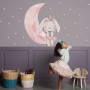 Kids Watercolor Cute Rabbit and Pink Moon with Little Stars Wall Decal Sticker