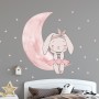 Kids Watercolor Cute Rabbit and Pink Moon with Little Stars Wall Decal Sticker