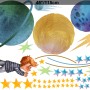 Little Boy with Blue Yellow Stars on the Outer Space with Blue Yellow Stars Wall Decal Sticker
