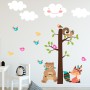 Kids Cute Fox and Bear and Cartoon Tree with Little Birds Wall Decal Sticker