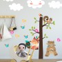 Kids Cute Fox and Bear and Cartoon Tree with Little Birds Wall Decal Sticker