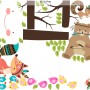 Kids Cute Fox and Bear and Cartoon Tree with Little Birds Wall Decal Sticker