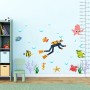 Kids Cartoon Sea Underwater with Fish Man Wall Decal Sticker