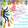 Kids Cartoon Sea Underwater with Fish Man Wall Decal Sticker