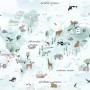 Kids Blue World Map with Cute Animals with Flying Rabbit Wallpaper Mural