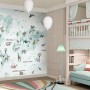 Kids Blue World Map with Cute Animals with Flying Rabbit Wallpaper Mural