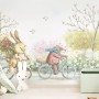 Cartoon Bear in the Flower Garden Wallpaper Mural