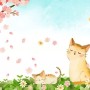 Cherry Blossom and Cartoon Cats Wallpaper Mural