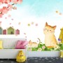 Cherry Blossom and Cartoon Cats Wallpaper Mural