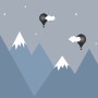 Cartoon Mountain Landscape with Hot Air Balloon Wallpaper Mural
