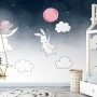 Cartoon Nightscape with Rabbit and Elephant Wallpaper Mural
