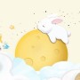Baby Cartoon Rabbit and Yellow Moon Wallpaper Mural