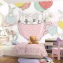 Rabbit Flying in the Cups with Baloon Wallpaper Mural