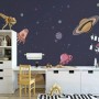 Watercolor Cartoon Space with Planets Wallpaper Mural