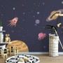 Watercolor Cartoon Space with Planets Wallpaper Mural