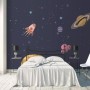 Watercolor Cartoon Space with Planets Wallpaper Mural