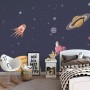 Watercolor Cartoon Space with Planets Wallpaper Mural