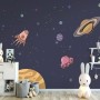 Watercolor Cartoon Space with Planets Wallpaper Mural