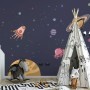 Watercolor Cartoon Space with Planets Wallpaper Mural
