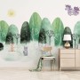 Watercolor Cartoon Trees and Animals Wallpaper Mural