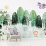 Watercolor Cartoon Trees and Animals Wallpaper Mural