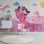Cartoon Pink Unicorn Drawing Art Wallpaper Mural