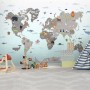 Gray Kids World Map Wallpaper Mural