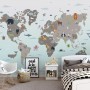 Gray Kids World Map Wallpaper Mural