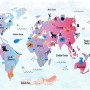 Colorful World Map with Cartoon Animals Wallpaper Mural