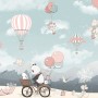 Kids Cute Panda Bicycle with Hot Air Balloon Wallpaper Mural