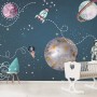 Kids Shining Space with Watercolor Bear Astronaut Wallpaper Mural