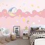 Kids Girls Pink Night with Sleeping Moon Wallpaper Mural