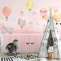 Watercolor Pink Sky with Cute Cat and Hot Air Balloon Wallpaper Mural