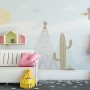 Cartoon Landscape with Happy Sun Wallpaper Mural