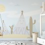 Cartoon Landscape with Happy Sun Wallpaper Mural