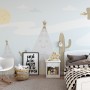 Cartoon Landscape with Happy Sun Wallpaper Mural