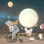 Cartoon Bear and Cute Rabbit with Moon Wallpaper Mural