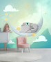 Watercolor Cute Elephant with Moon Wallpaper Mural