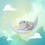 Watercolor Cute Elephant with Moon Wallpaper Mural