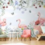 Flamingo with Colorful Floral Wallpaper Mural