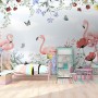 Flamingo with Colorful Floral Wallpaper Mural
