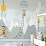Kids Gray Mountainscape with Hot Air Balloon and Sun Wallpaper Mural
