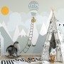 Kids Gray Mountainscape with Hot Air Balloon and Sun Wallpaper Mural