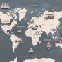Kids Gray World Maps with Vintage Hot Air Balloon and Cars Wallpaper Mural