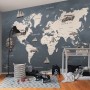 Kids Gray World Maps with Vintage Hot Air Balloon and Cars Wallpaper Mural