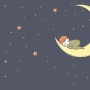 Cartoon Moon with Little Child and Night Sky Wallpaper Mural