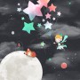 Little Prince and Moon with Watercolor Stars Wallpaper Mural