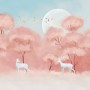 Pink Forest and Horned Deer Wallpaper Mural