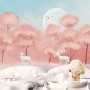 Pink Forest and Horned Deer Wallpaper Mural