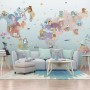 Pink Purple World Map with Animals Wallpaper Mural